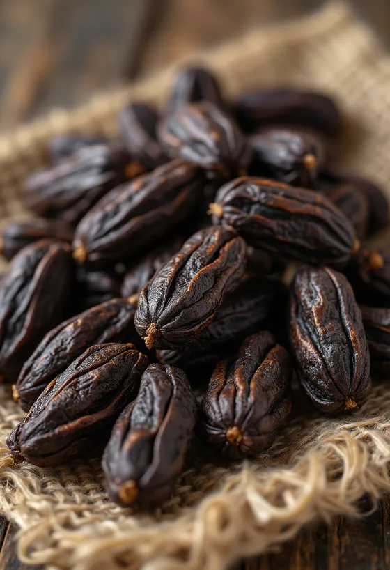 Johannisbrotfrucht (Carob), Schote und das Innere sichtbar
