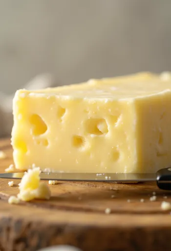 Cremige Butter in Scheiben auf einem Holzschneidebrett, naturbelassen