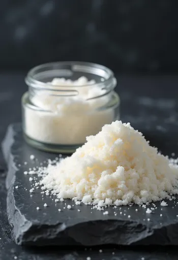 Agar-Agar-Pulver in kleiner Schale, daneben Holzlöffel, heller Hintergrund