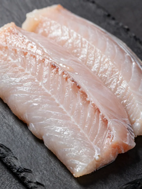 Frische Aalfilets mit Gewürzen auf einem Holzschneidebrett