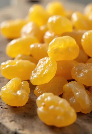 Goldene Rosinen in Schale, mit frischen grünen Trauben, Mandeln und Honig