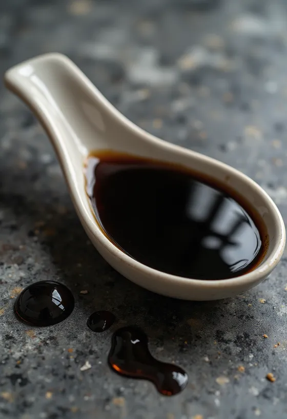 Balsamico-Essig in Glasschale, umgeben von frischen Trauben, Traubenmost und Holzfässern zur Reifung