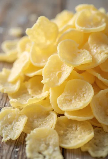 Kartoffelflocken als Küchenzutat in einer Schale, mit Holzlöffel verstreut