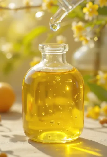 Chiaöl in kleiner Flasche, daneben Chiasamen in Holzschale