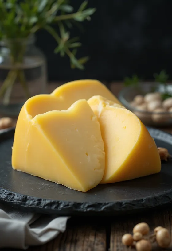 Frischer Edamer Käse in einer weißen Keramikschale auf einem Holztisch
