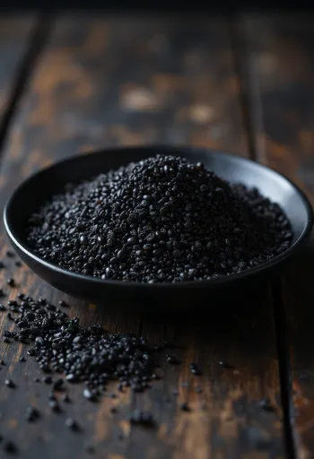 Getrocknete schwarze Quinoasamen mit detaillierter Textur und natürlichen Farben