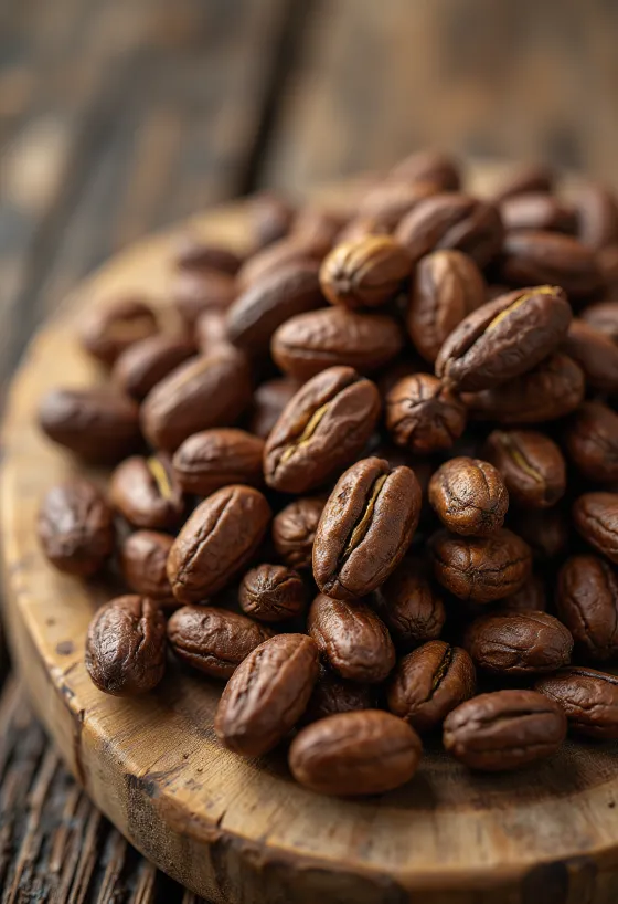 Fermentierte und getrocknete Kakaobohnen mit aufgebrochener Schale und Kakaonibs auf rustikaler Oberfläche