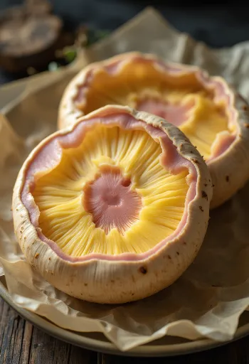 Frisch geschnittener Königs-Röhrling serviert mit Knoblauch und Thymian