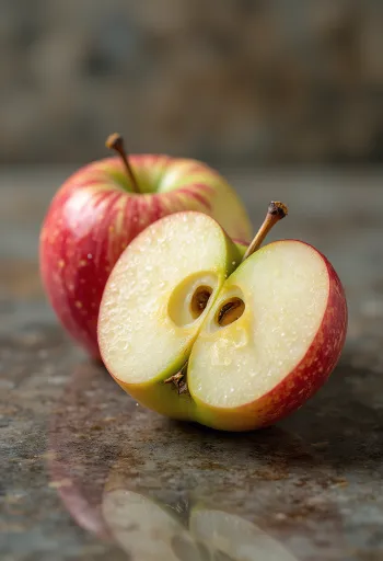 Frische Braeburn-Äpfel und Spalten auf einem Schneidebrett