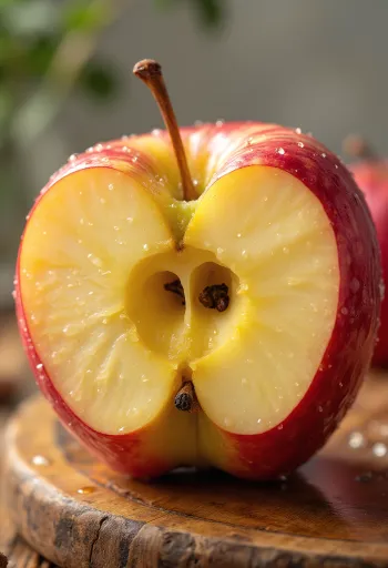Frische Honeycrisp Äpfel und Spalten auf einem Schneidebrett