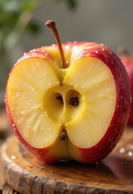Frische Honeycrisp Äpfel und Spalten auf einem Schneidebrett