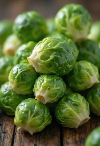 Frischer Rosenkohl in kleiner Schale, umgeben von Blättern, natürliche Frische betonend