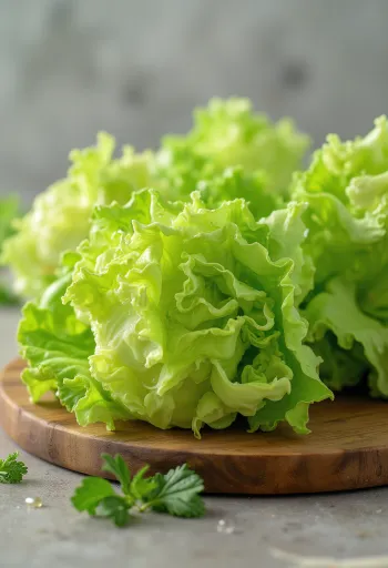 Frischer Lollo Bionda Salat mit hellgrünen Blättern auf Schneidebrett