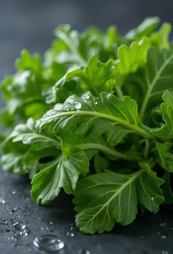 Frischer Rucola mit grünen Blättern auf einem Schneidebrett