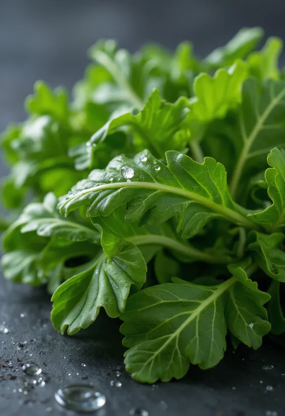 Frischer Rucola mit grünen Blättern auf einem Schneidebrett
