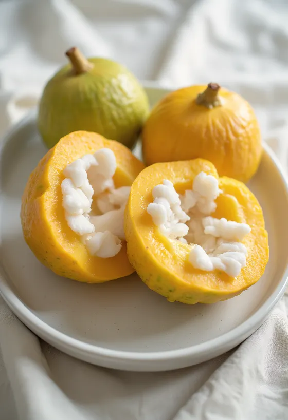 Bild von Santol-Fruchtscheiben auf einem Schneidebrett