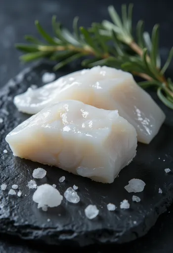 Bild von Atlantischem Kabeljaufilet auf einem Schneidebrett