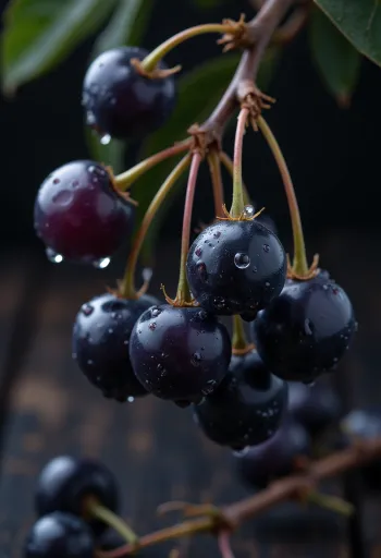 Vogelbeeren, leuchtend rote Farbe und leicht runzlige Oberfläche
