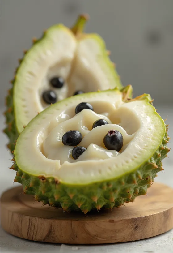 Cherimoya-Frucht, grüne Schale und cremiges weißes Fleisch