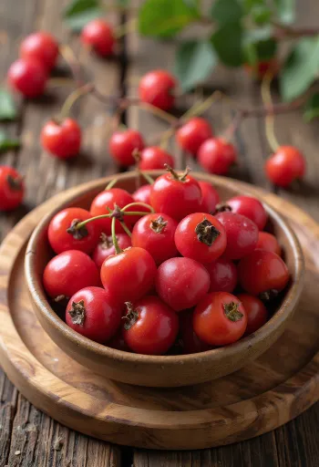 Weißdornbeeren mit leuchtend roter Farbe und leicht glänzender Oberfläche