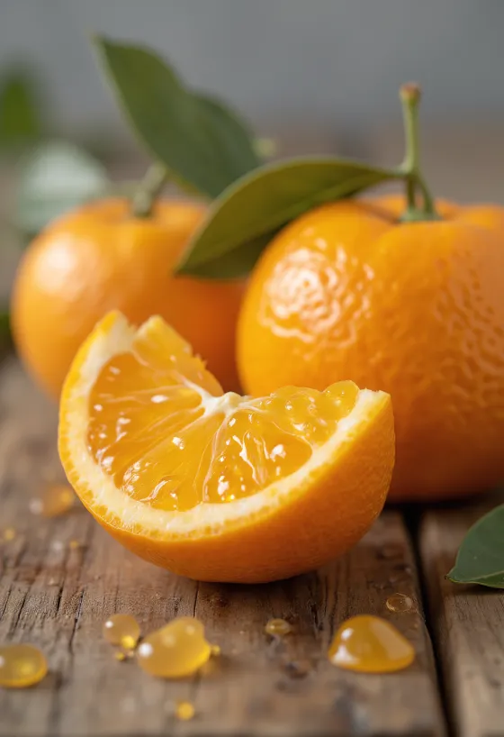 Clementinenscheibe, leuchtend oranges Fruchtfleisch und frische Textur