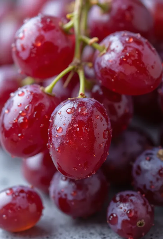 Nahaufnahme kernloser roter Trauben, frische und saftige Beeren mit tiefroter Schale