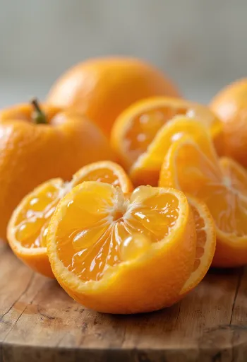 Mandarinenspalte, leuchtend orangefarbenes Fruchtfleisch und frische Textur
