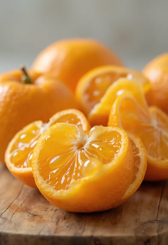 Mandarinenspalte, leuchtend orangefarbenes Fruchtfleisch und frische Textur