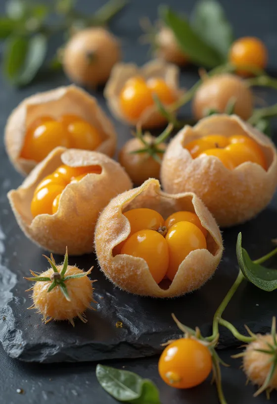 Physalis (Andenbeere) Beeren, leuchtend orange Farbe mit papierartiger Hülle