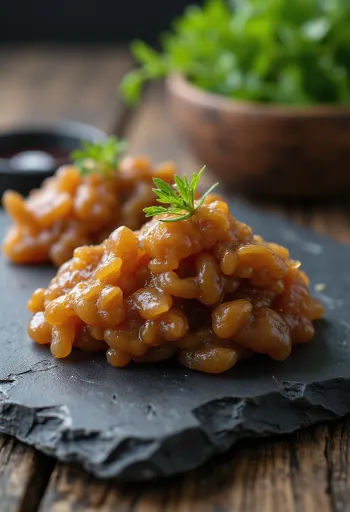 Miso-Paste in Keramikschale, umgeben von gekochten Sojabohnen, Reis-Koji und Meersalz