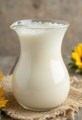 Sonnenblumenkernmilch ins Glas gegossen, daneben geschälte Sonnenblumenkerne in Schale
