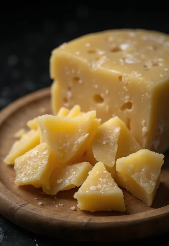 Geschnittener und geriebener Parmesan auf Holzschneidebrett