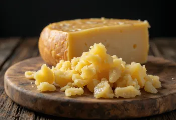 Geschnittener und geriebener Parmesan auf Holzschneidebrett