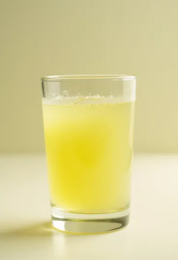 Molke in Glas und Teller auf heller Holzoberfläche bei natürlichem Licht