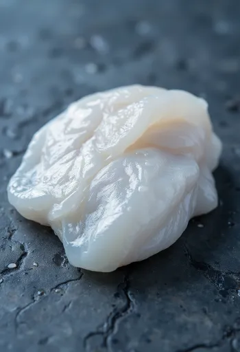 Frisches Kabeljaufilet mit Zitrone, Petersilie und Meersalz auf Holzschneidebrett