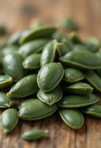 Kürbiskerne geschält und in der Schale in Holzschalen