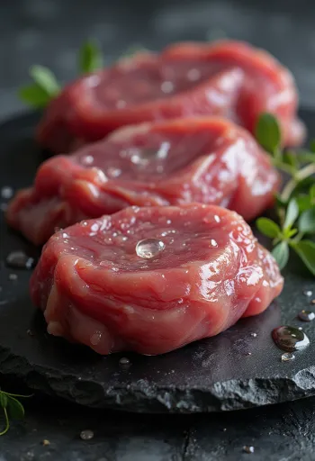 Rohes filetiertes Wildentenfleisch mit Gewürzen auf Holzbrett