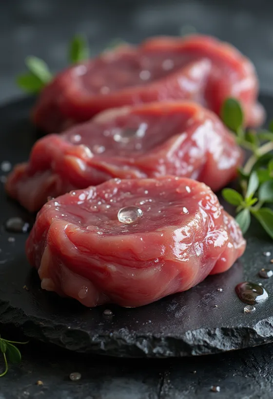 Rohes filetiertes Wildentenfleisch mit Gewürzen auf Holzbrett