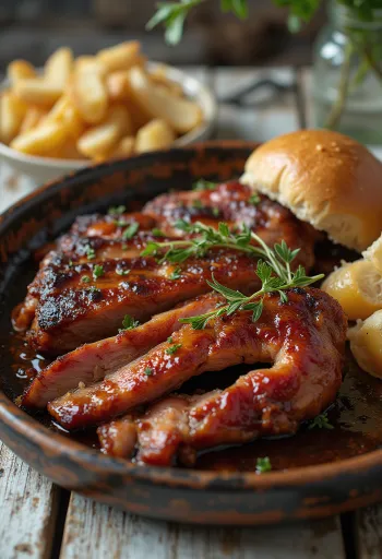 BBQ-Ziegenfleisch angerichtet