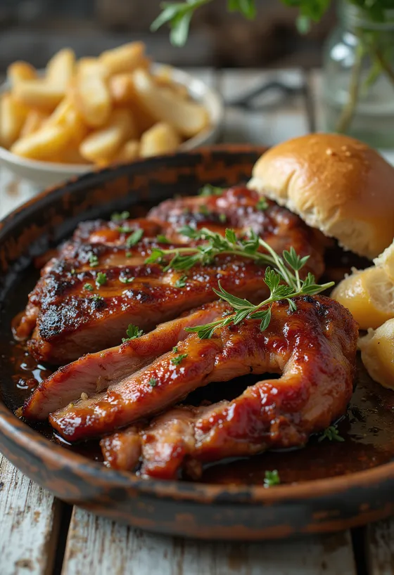 BBQ-Ziegenfleisch angerichtet