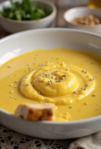 Servierte cremige Curry-Ingwer-Sauce