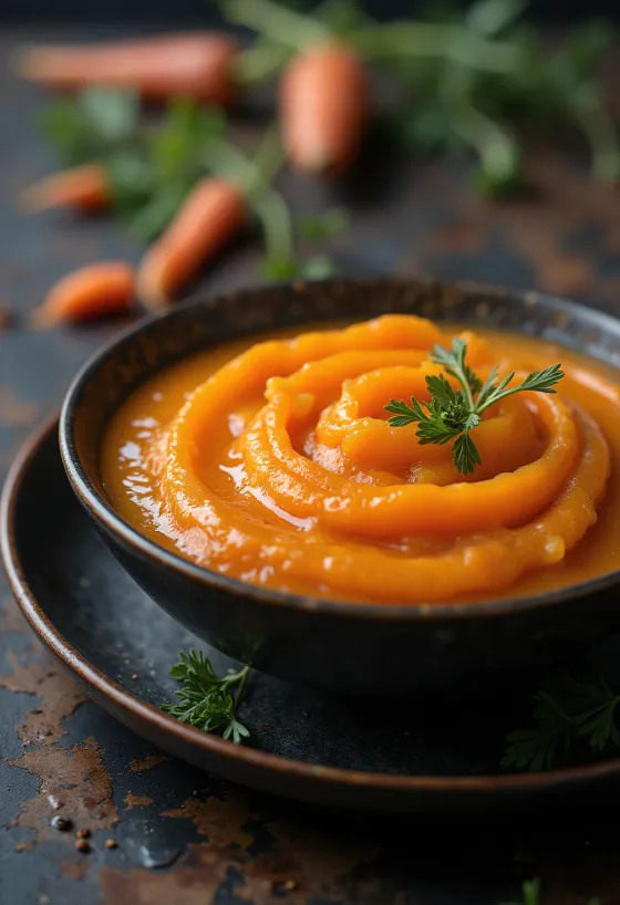 Ingwer-Karotten-Sauce serviert