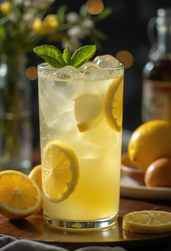 Selbstgemachte Limonade mit frischer Minze und Zitronenscheiben