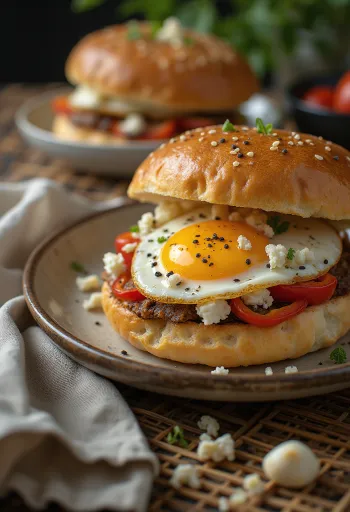 Servierte mediterrane Bao Buns mit Aubergine und Feta
