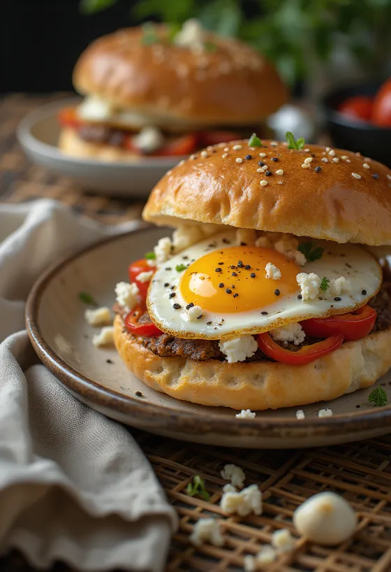 Servierte mediterrane Bao Buns mit Aubergine und Feta