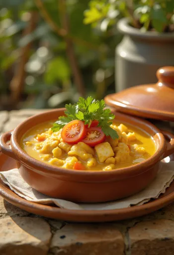 Klassische Moqueca mit Fisch, Kokosmilch und Gemüse