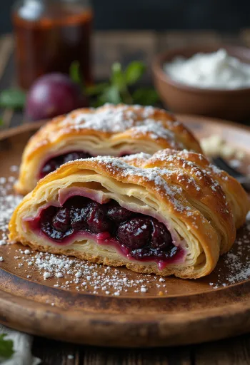 Goldbraun gebackener Zwetschgenstrudel, mit Zimtzucker bestreut