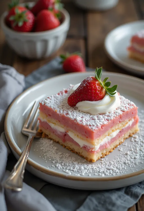 Servierte Erdbeer-Biskuit-Schnitten