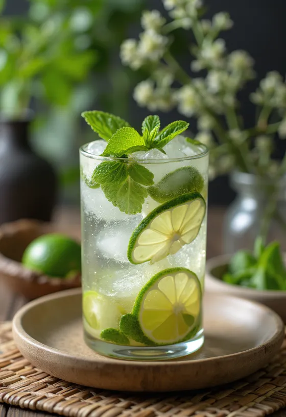 Mojito mit frischen Minzblättern und Limettenspalten