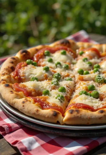 Pizza ai Piselli mit grünen Erbsen und Käse